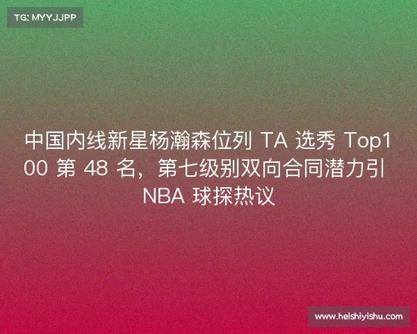 中国内线新星杨瀚森位列 TA 选秀 Top100 第 48 名，第七级别双向合同潜力引 NBA 球探热议